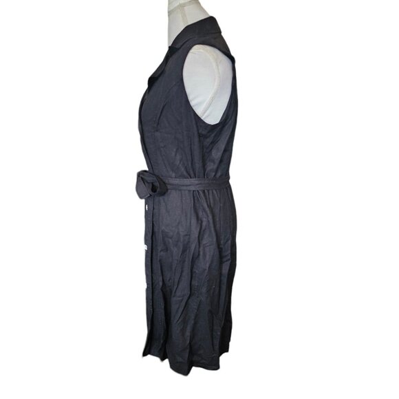 2000s Y2K Womens Medium Shirt Dress Linen Blend‎ Black Button Up Sleeveless - Picture 5 of 10